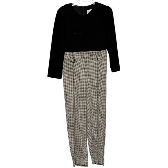 DJ Summers Pants - DJ Summers vintage jumpsuit ribbed top B/W plaid bottoms‎ Women's Petite sz 12P